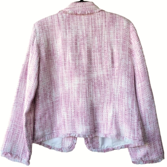Cartise vintage pink & white fringed jacket blazer single button closure 8 - Picture 2 of 16